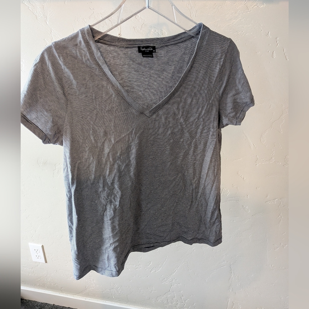 Splendid Charcoal V-Neck Striped Tee